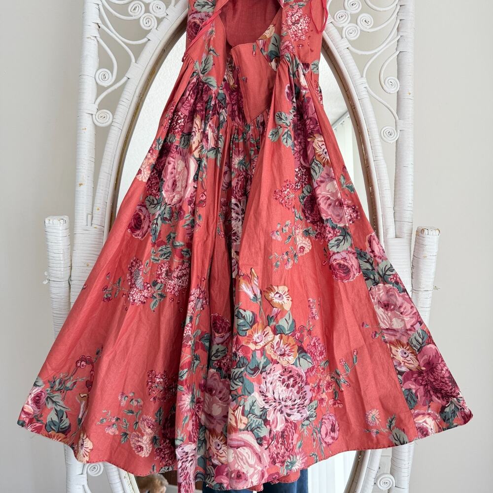 Vintage 90s Floral Dress Small Fit Flare Basque Waist Romantic Garden 50s Style - Picture 9 of 15